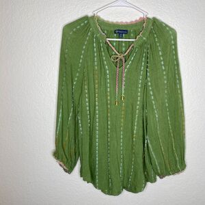 Democracy womens long sleeve green boho blouse top embroidered lace girly M